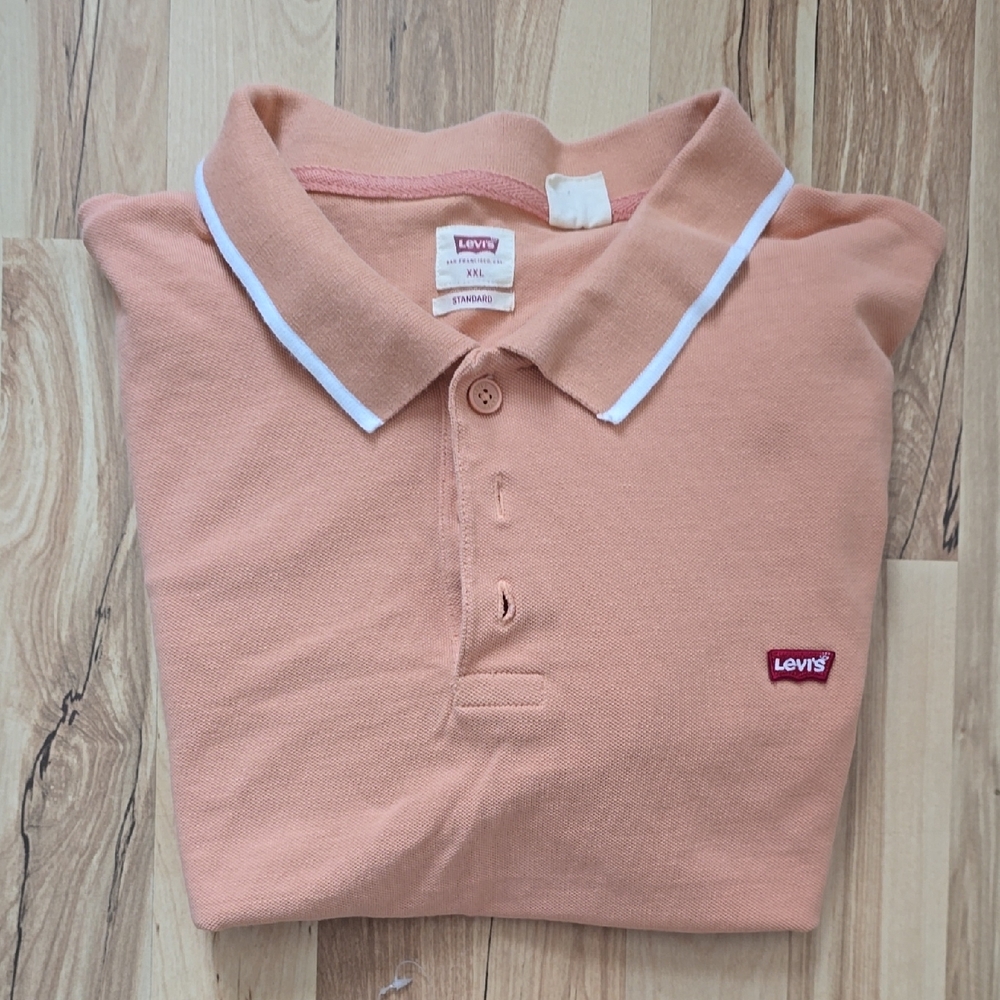 Levi’s Polo Shirt XXL Standard Fit 100% Cotton Peach Orange White Trim